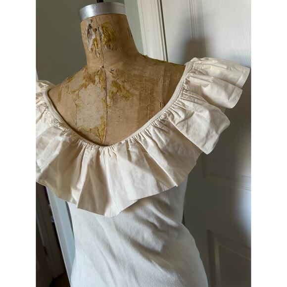 Maeve anthropologie Cream Ribbed Tank Top W/ Ruffle Neckline Sz S - Picture 12 of 15